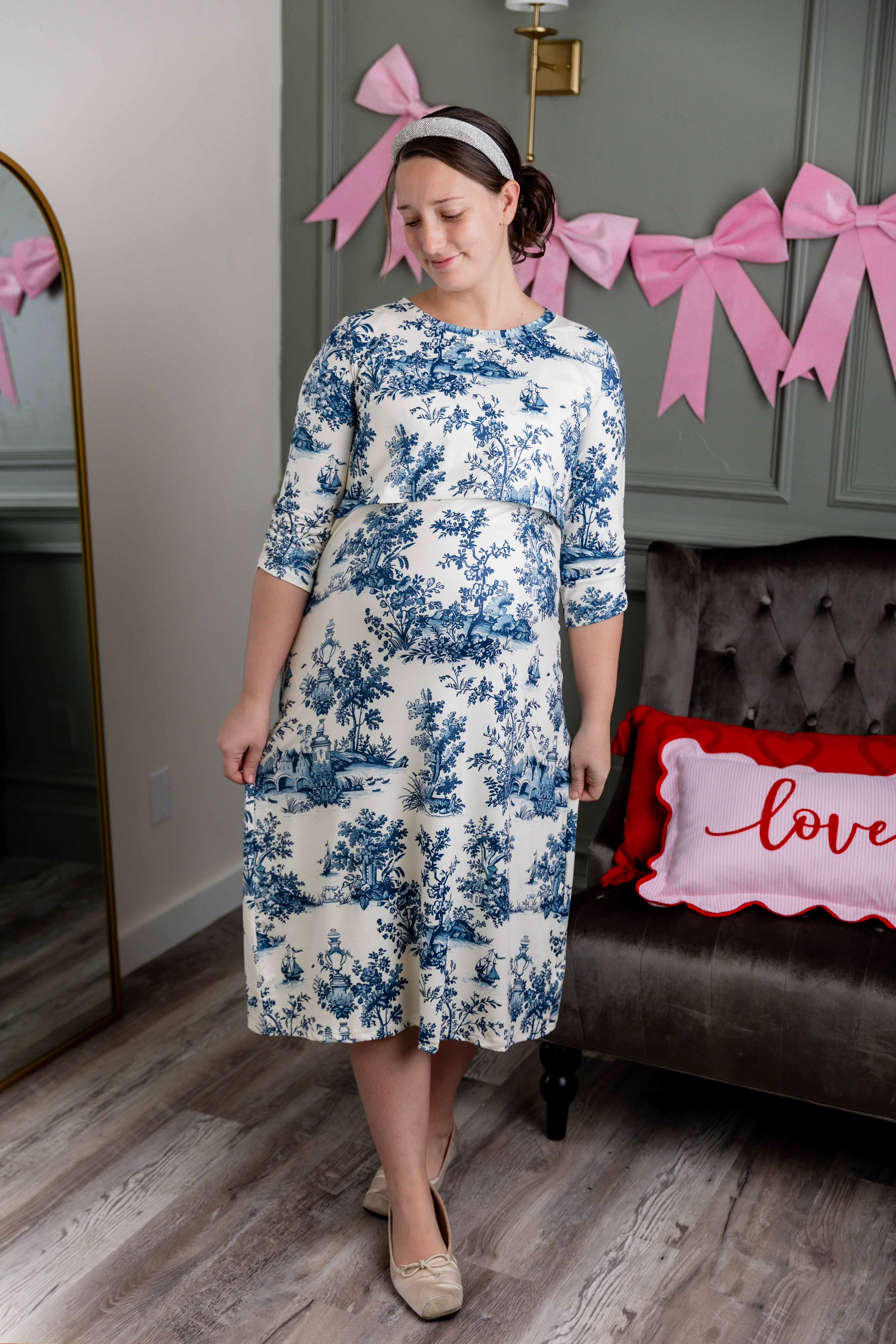 Nalani Nursing Dress in Bluebell Toile - Votecaris