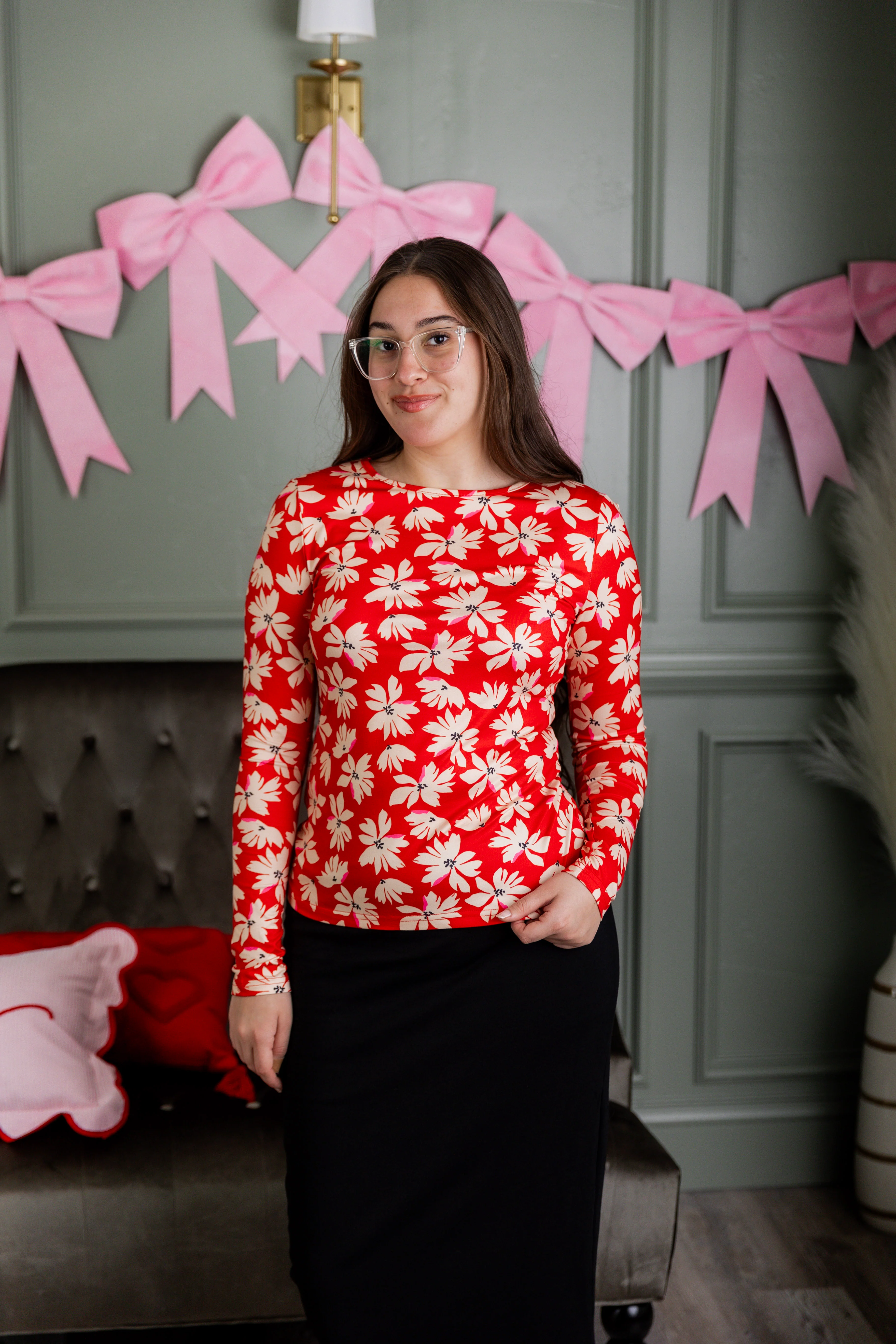 Essential Long Sleeve Tee in Red Petal Party - Votecaris