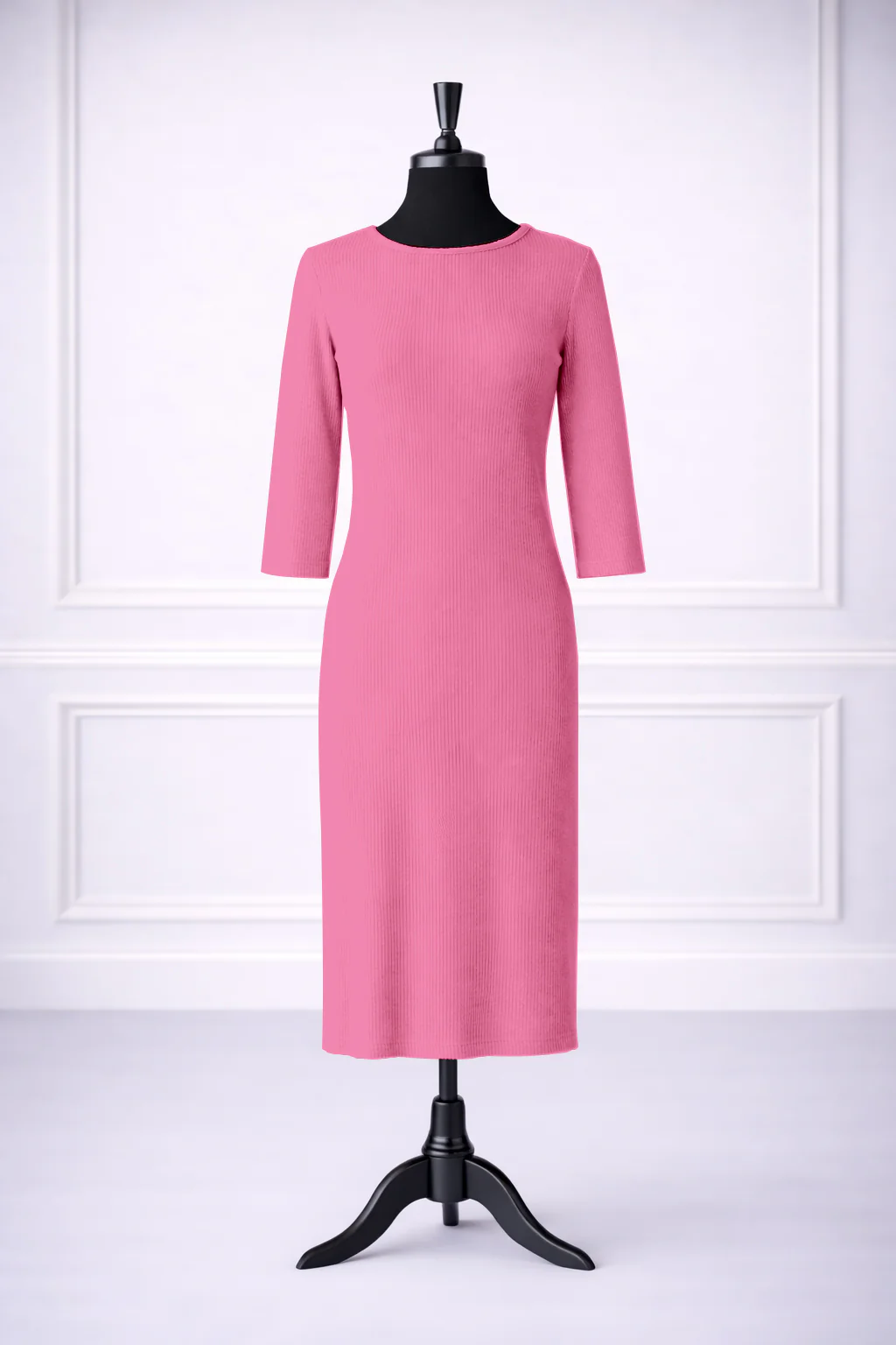 Ribbed Midi Layering Dress in Pink - Votecaris
