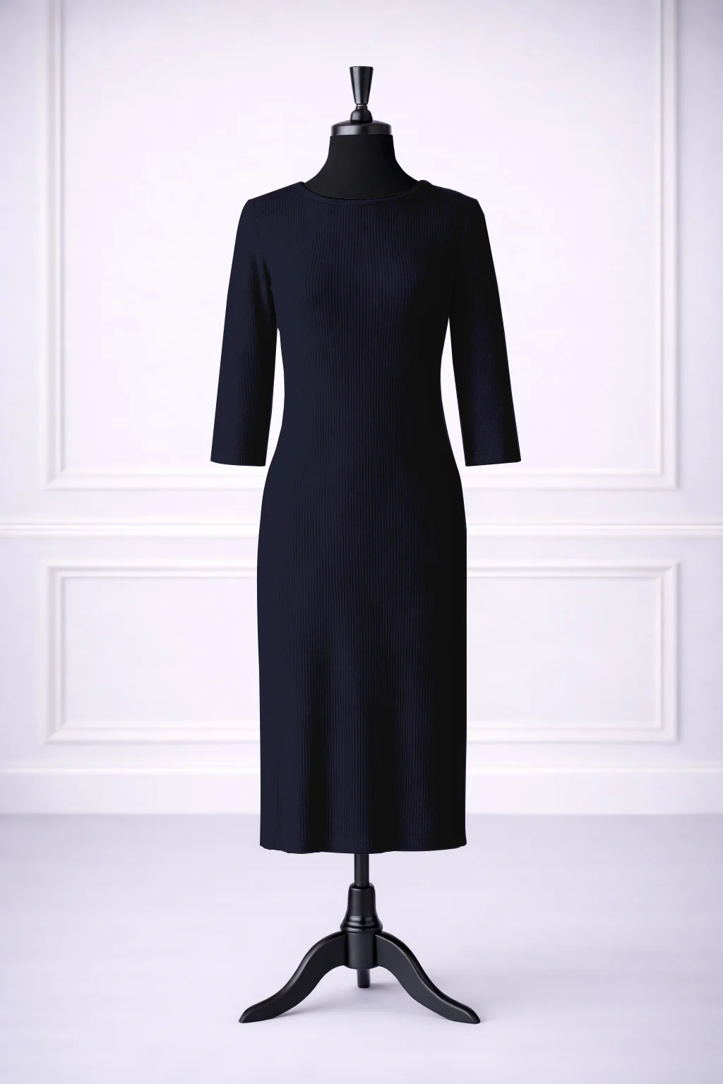 Ribbed Midi Layering Dress in Navy - Votecaris