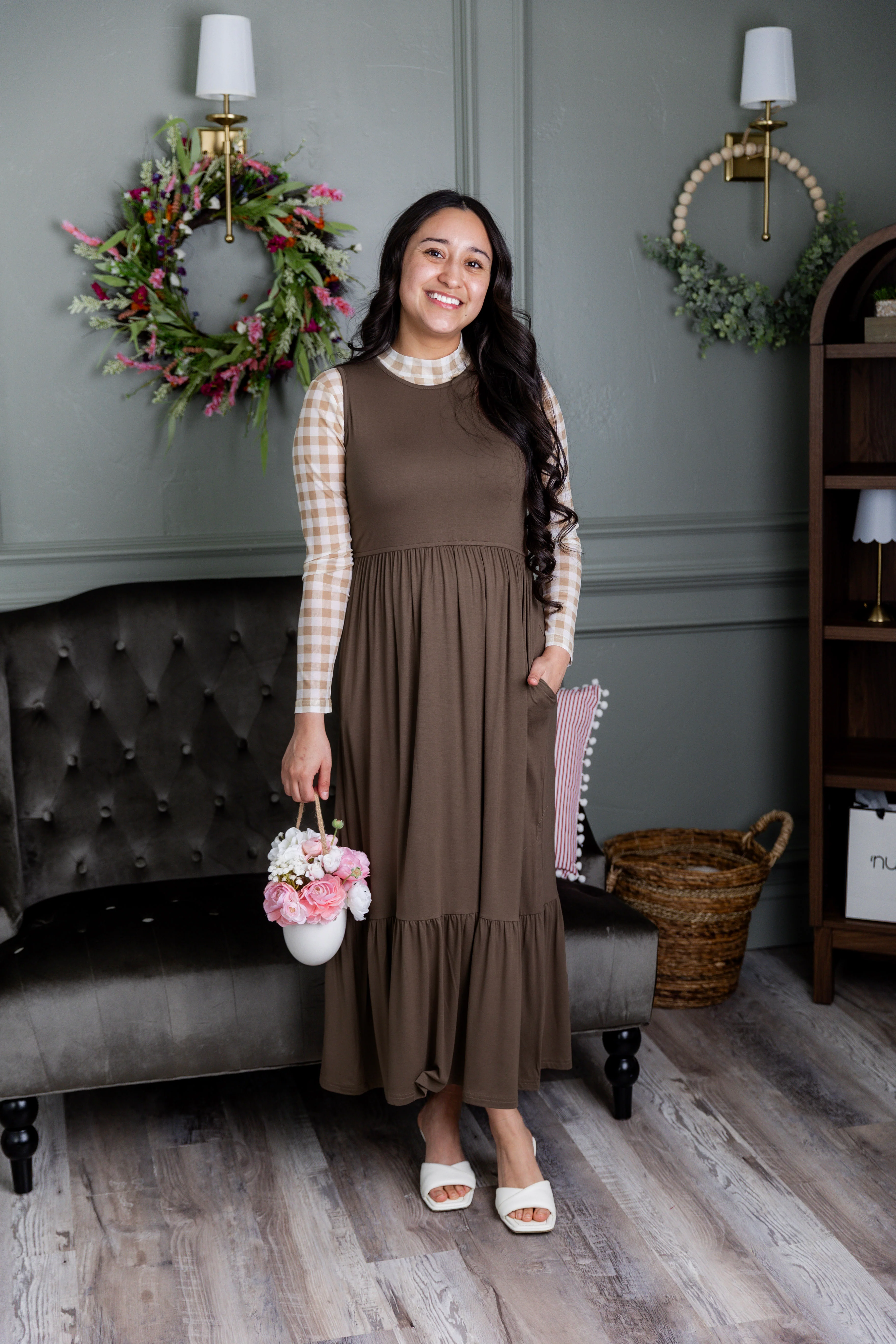 Riley Dress in Mocha Brown - Votecaris