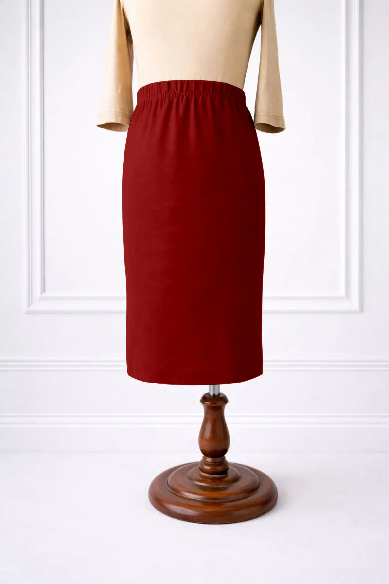 Girls' Classic Midi Skirt in Brick Red - Votecaris