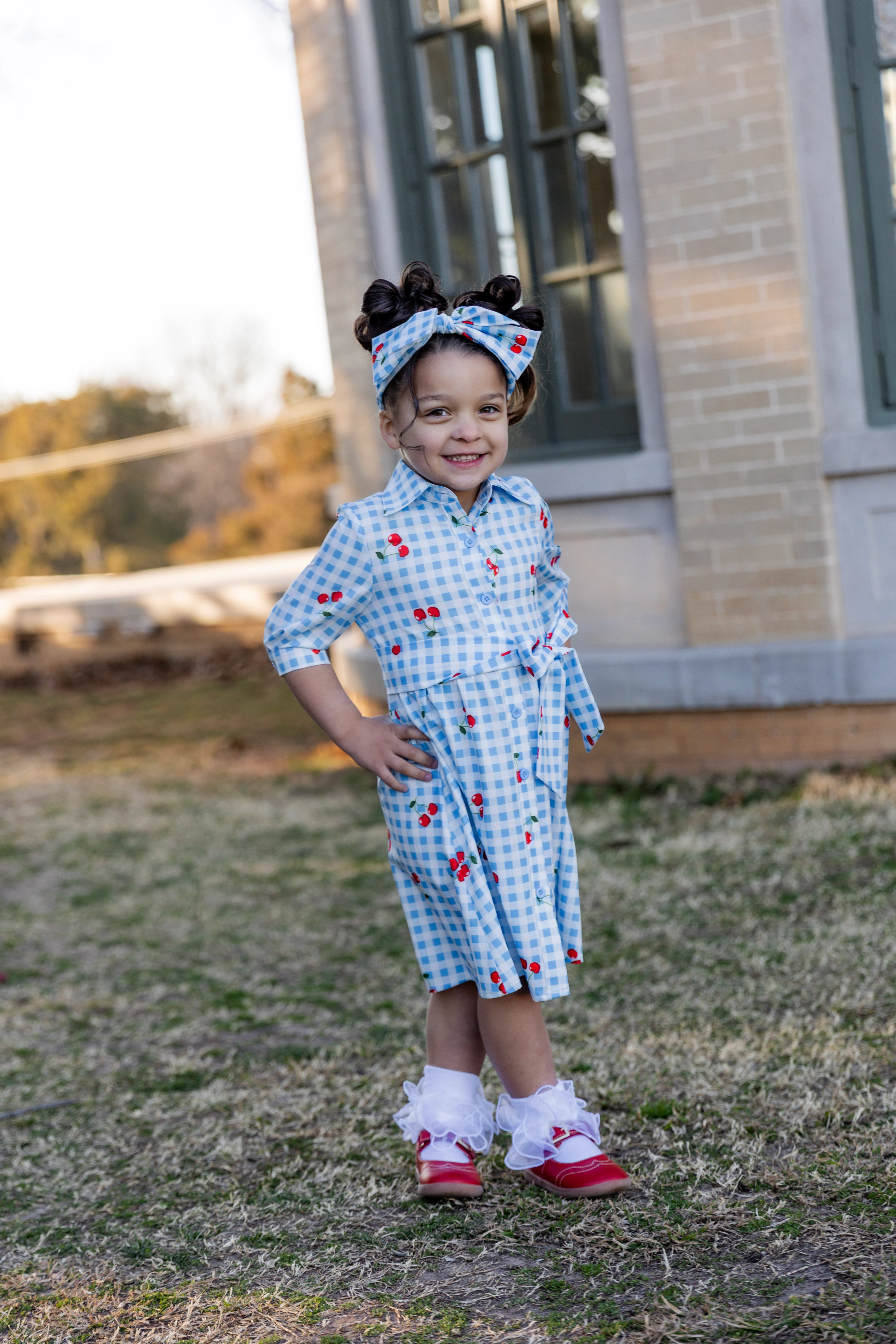 Girls' Rachel Dress in Sweet Cherry Check - Votecaris