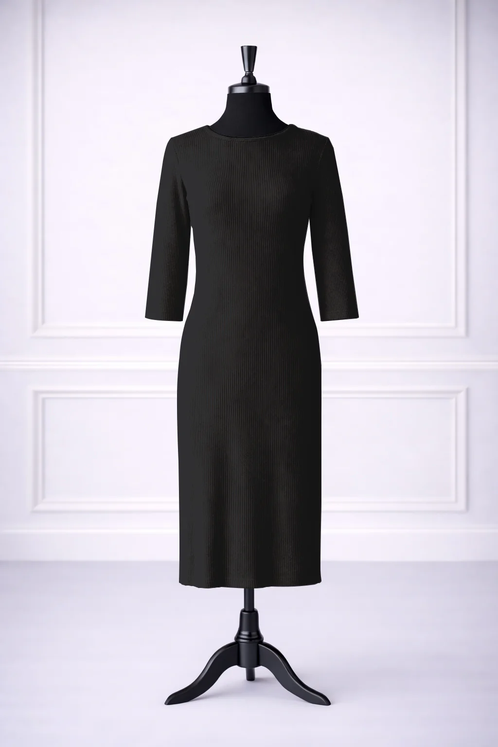 Ribbed Midi Layering Dress in Black - Votecaris