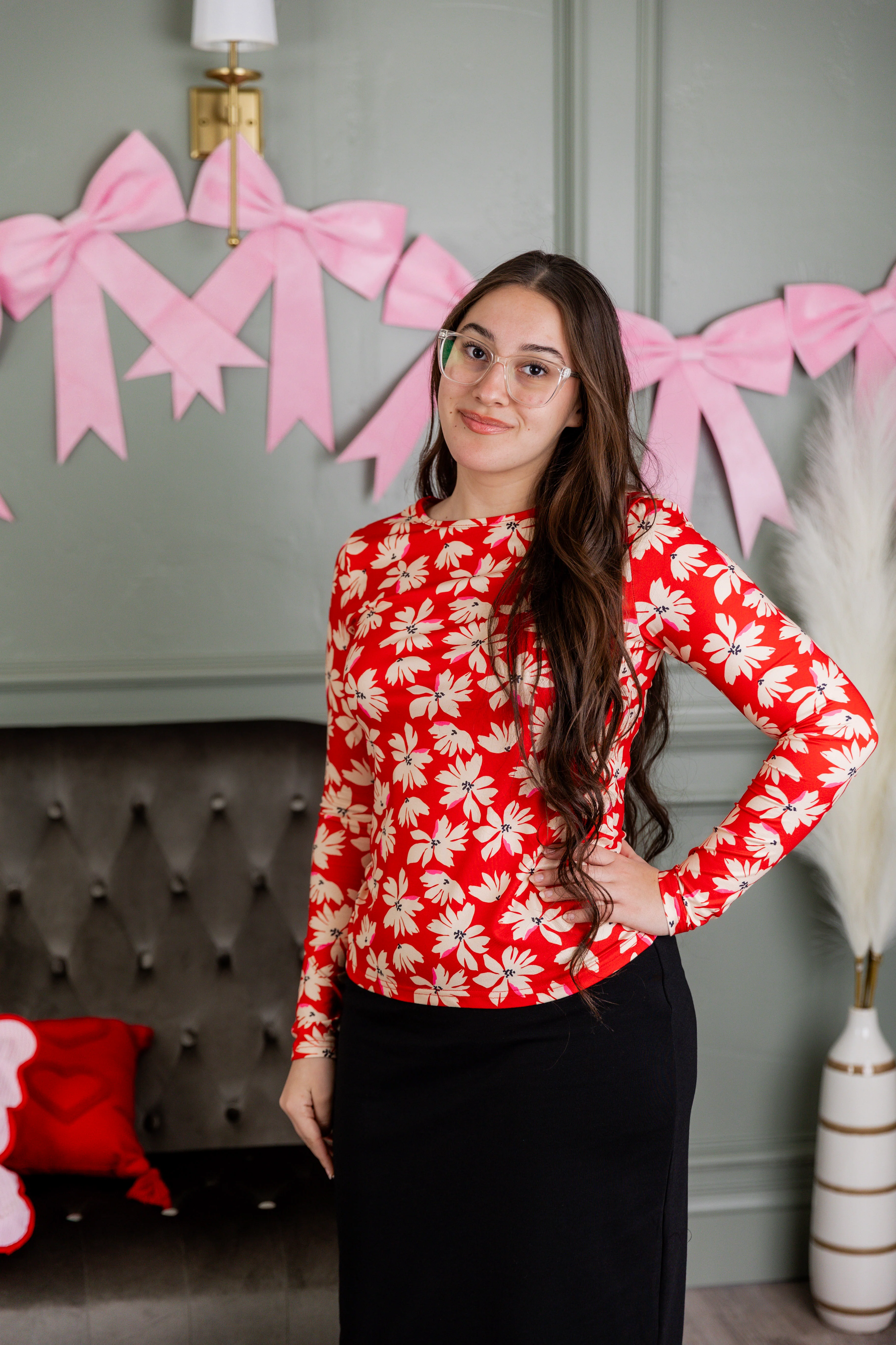Essential Long Sleeve Tee in Red Petal Party - Votecaris
