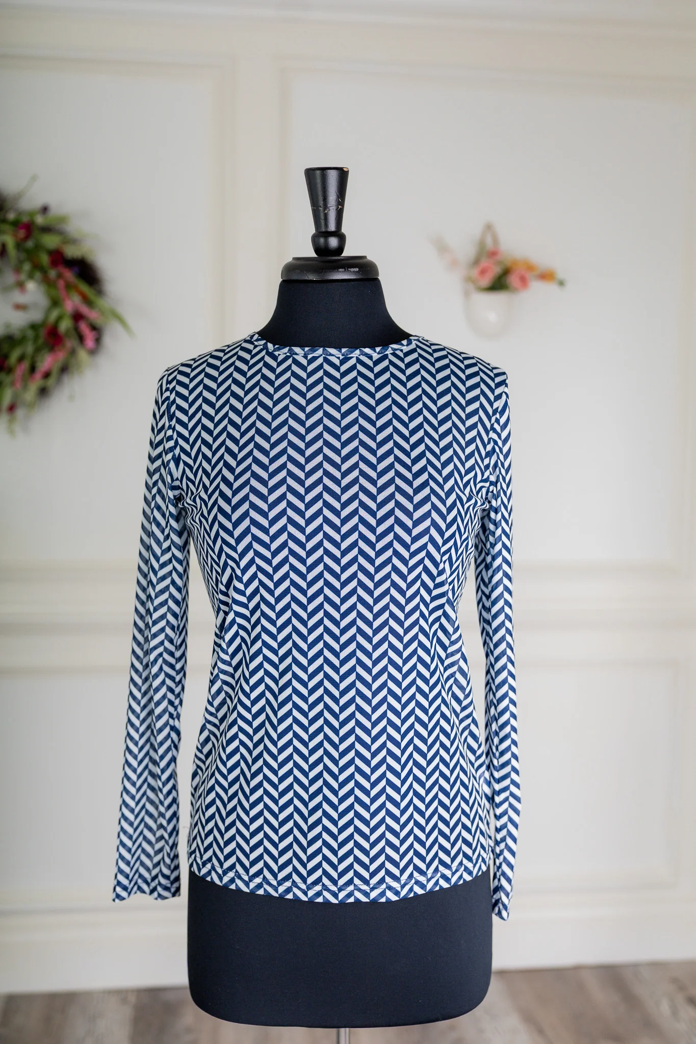 Mesh Tee in Blue & White Chevron - Final Sale - Votecaris