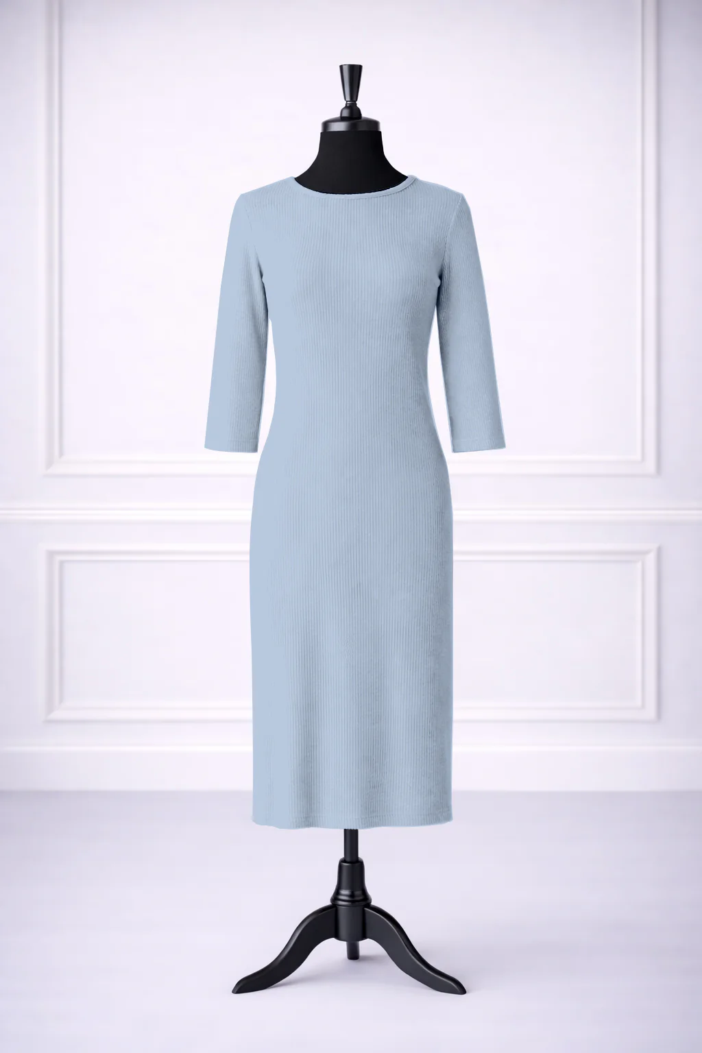 Ribbed Midi Layering Dress in Soft Blue - Votecaris