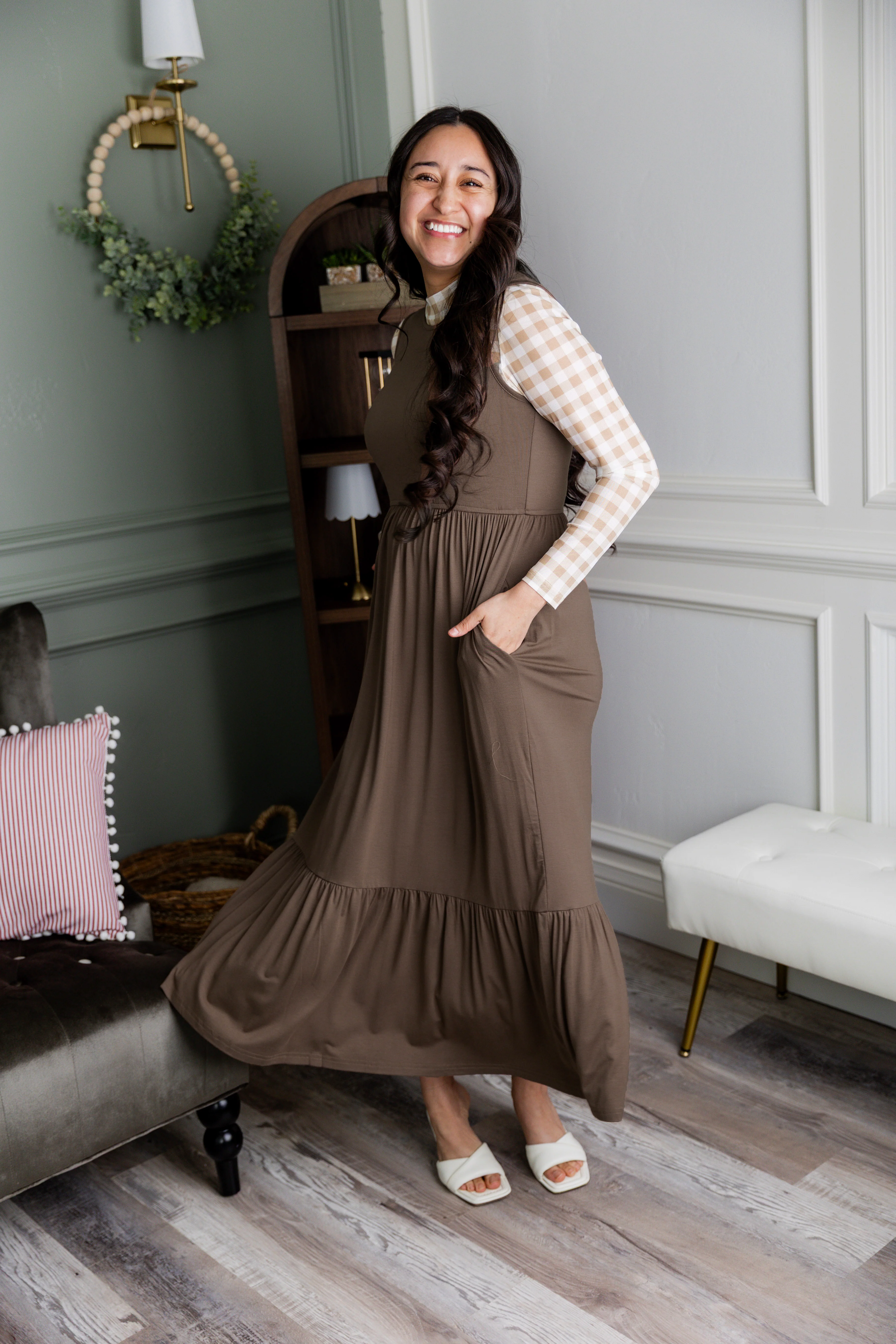Riley Dress in Mocha Brown - Votecaris