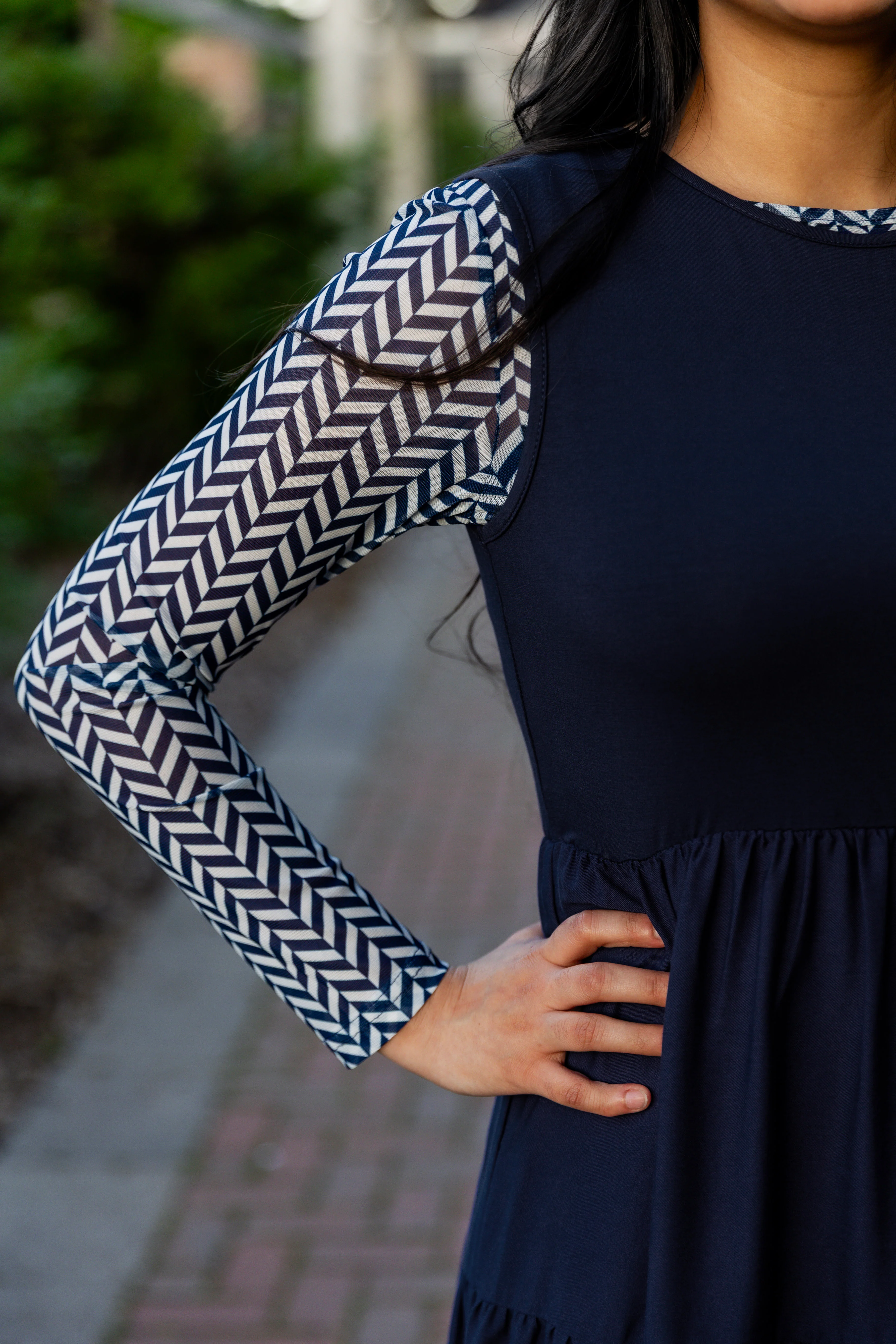 Mesh Tee in Blue & White Chevron - Final Sale - Votecaris