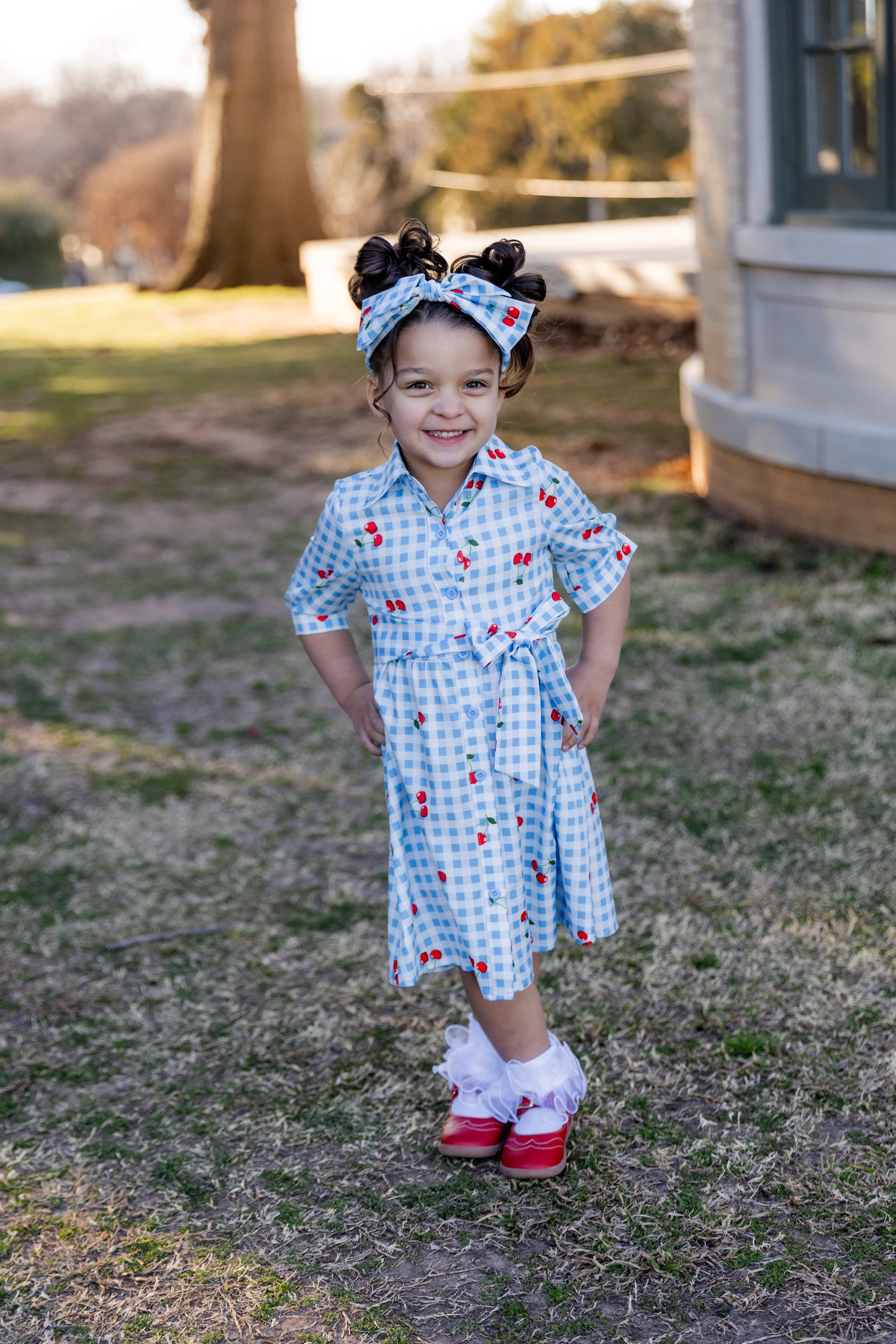 Girls' Rachel Dress in Sweet Cherry Check - Votecaris
