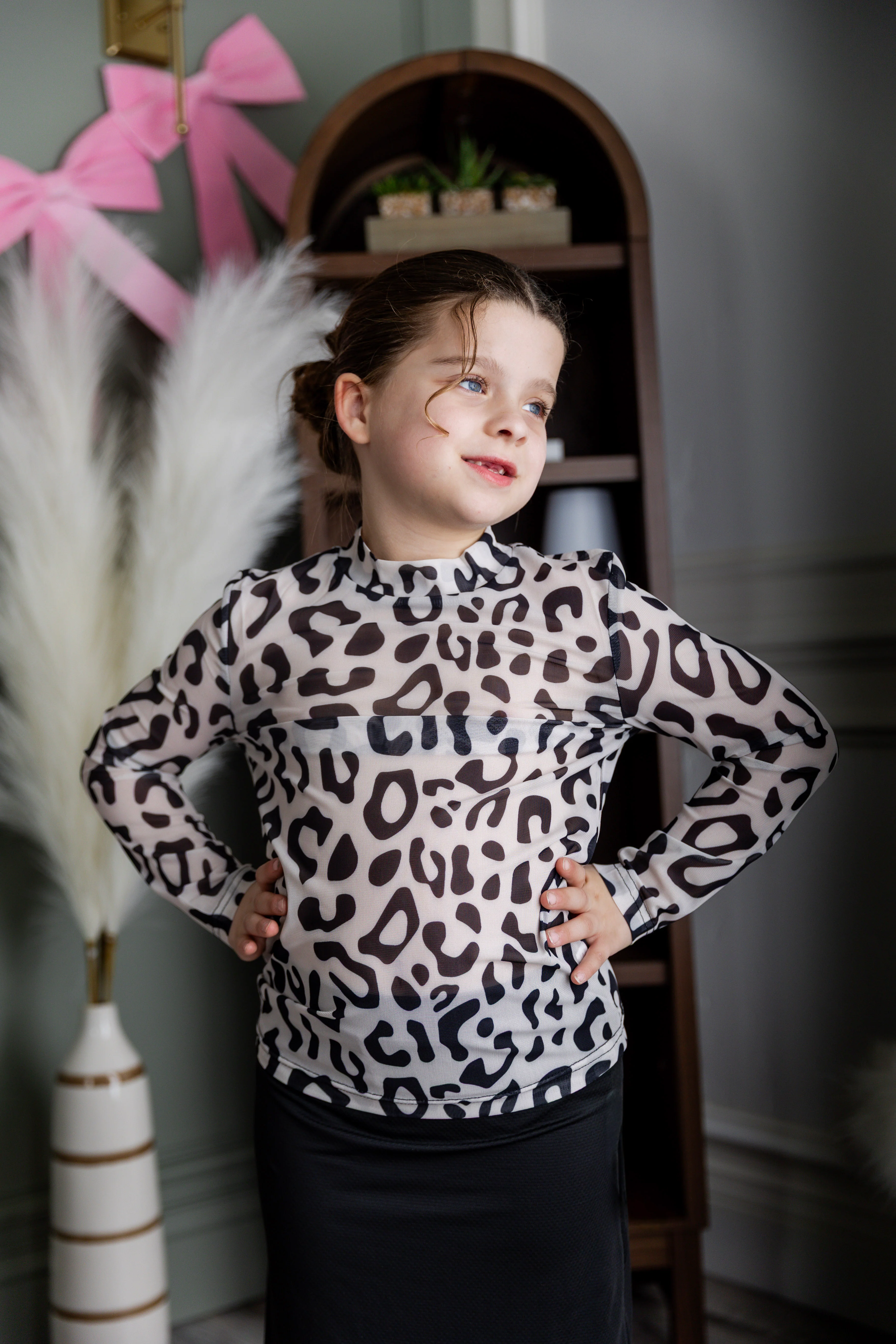 Girls' Mesh Tee in Snow Leopard - Votecaris